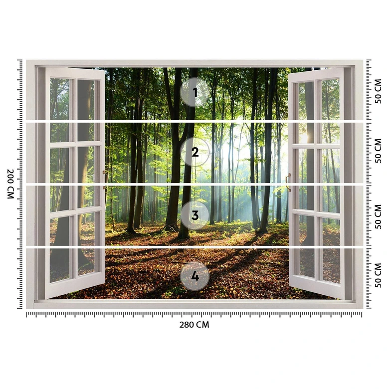 Fototapete Fensterblick Morgen im Wald 
