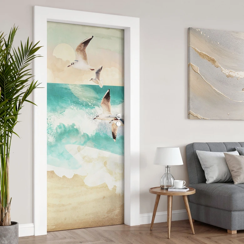 Türfolie Möwen am Strand - SpaceFrog Designs - Selbstklebende Türdeko 
