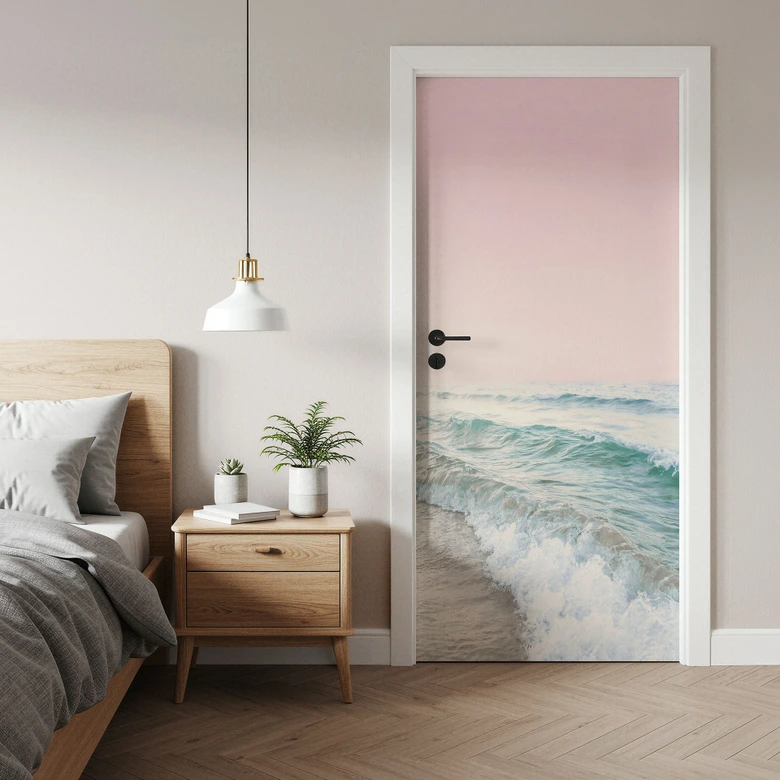 Door film Pink sky over the sea - Sisi & Seb - Self-adhesive door decoration 