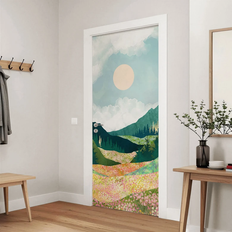 Colorful spring meadow door film - SpaceFrog Designs - Self-adhesive door decoration 