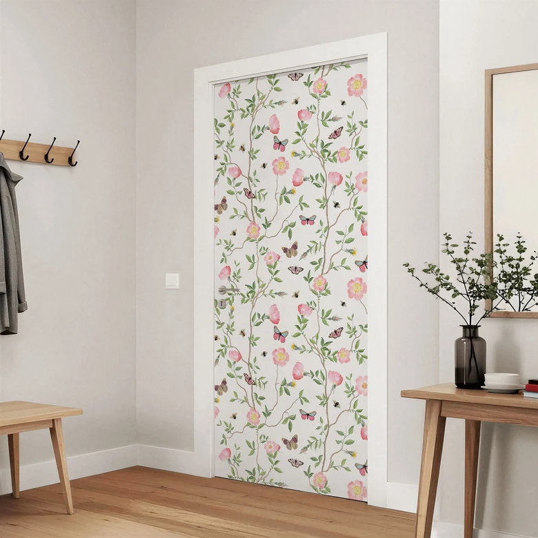 Rosa julrosor på våren - UN Designs - Självhäftande dörrdekoration 