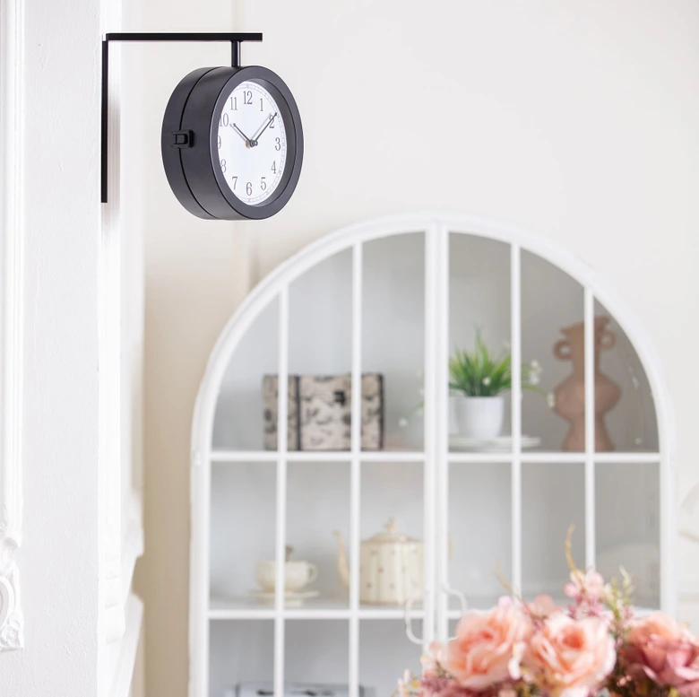 Bahnhofsuhr im Vintage Style aus Metall, schwarz | 28x25,3 cm 