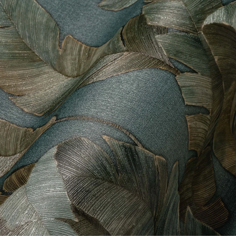 Papier peint jungle pétrole bleu Papier peint intissé palmiers feuilles Papier peint à motifs salon 