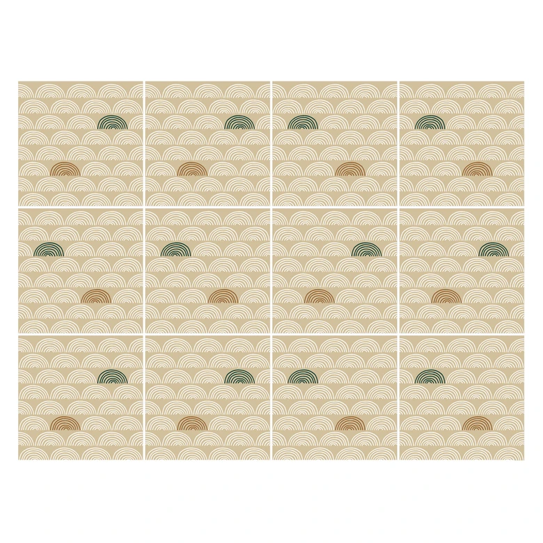 Fliesenaufkleber Boho - Fächer sand rotbraun grün - 12er Set 