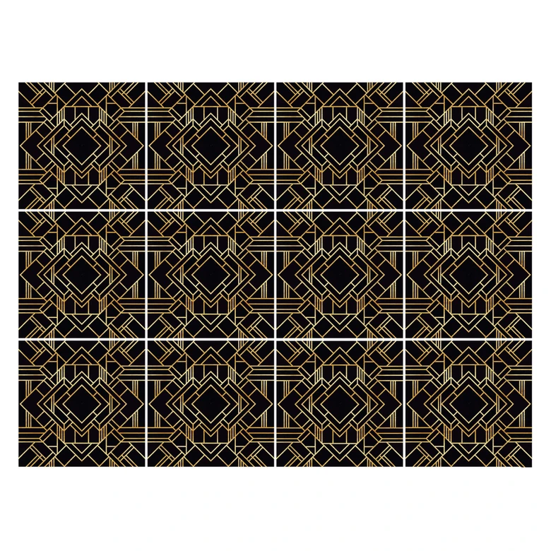 Fliesenaufkleber Fredriksson - Art Deco Schwarz Gold - 12er Set 