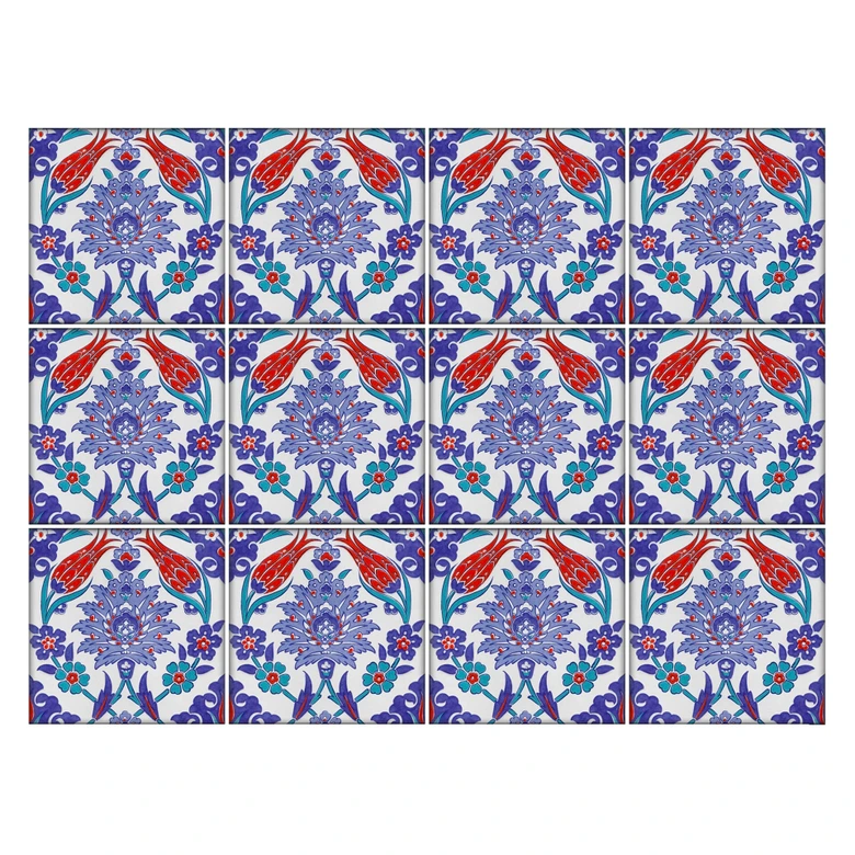 Fliesenaufkleber Orientalischer Blumenkranz - Blau - 12er Set 