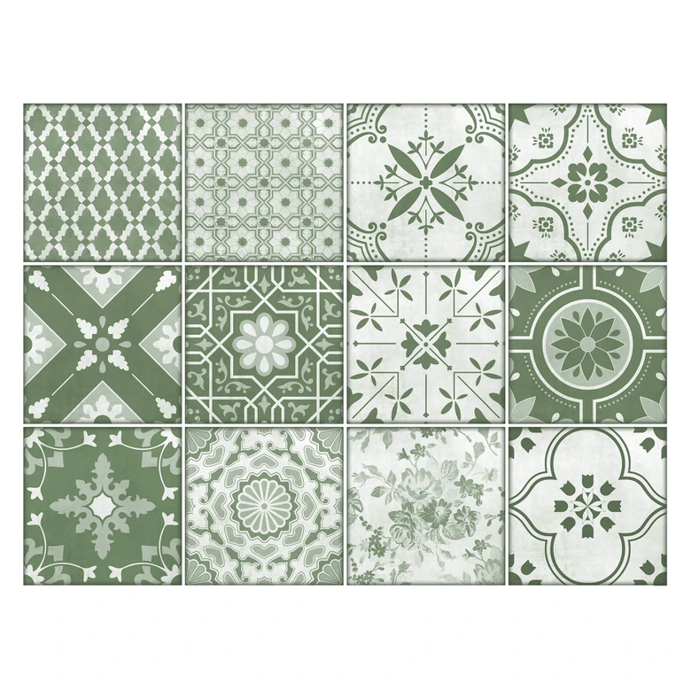 Tegelstickers Ornamenten Groen 02 (set van 12) 