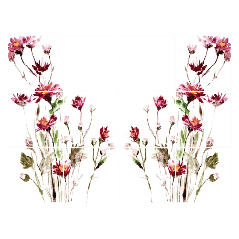 Stickers pour carrelage Fleurs rouges - Set de 12 