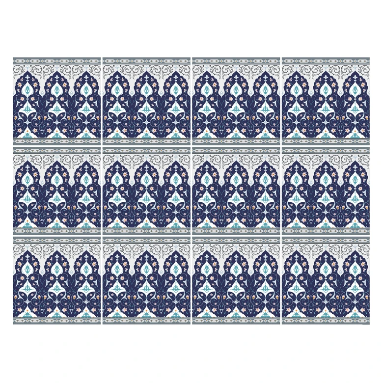 Fliesenaufkleber Savar Blumen - Blau-Weiß - 12er Set 