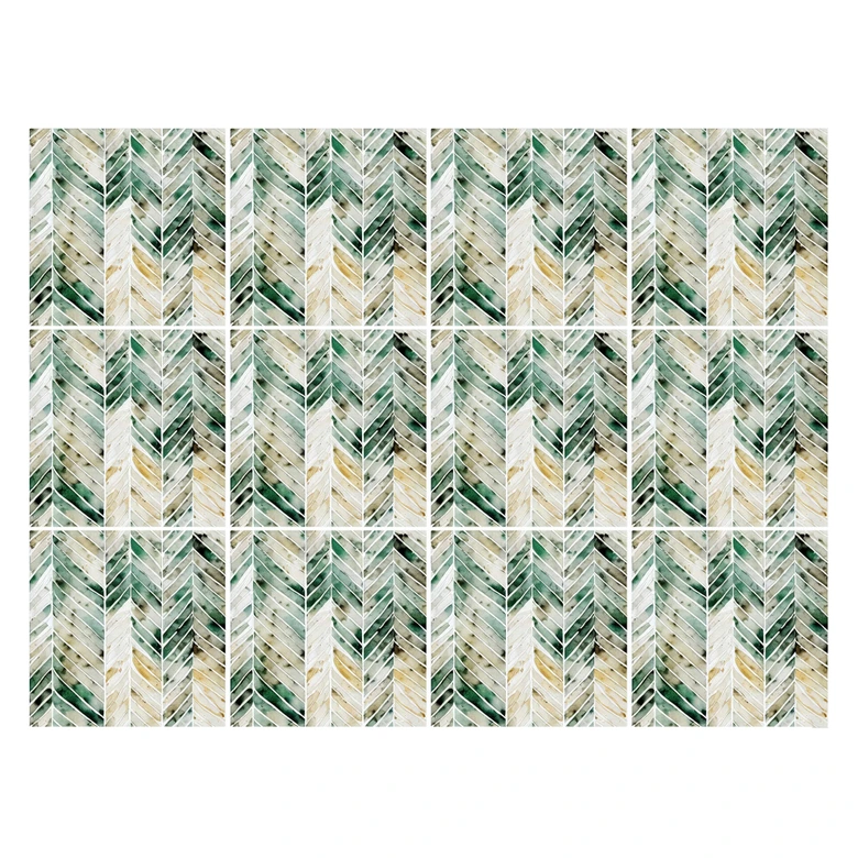 Fliesenaufkleber Grünes Aquarell Fischgrätmuster - Treechild - 12er Set 