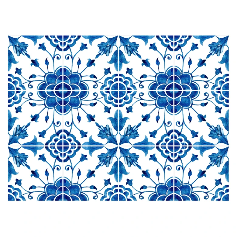 Fliesenaufkleber Watercolor Blume - Blau - 12er Set 