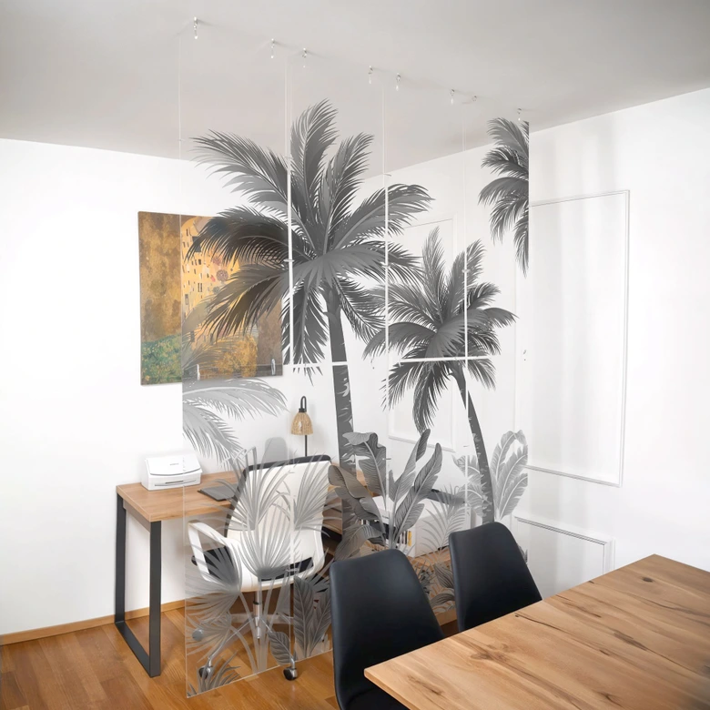 Séparation de pièce, paravent, paravent suspendu Paysage de palmiers exotiques 