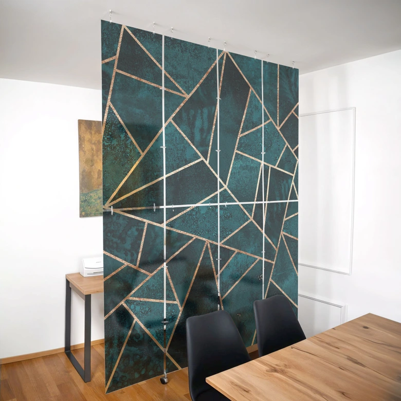 Séparation de pièce, paravent, paravent suspendu bleu pierre précieuse verte - Fredriksson 