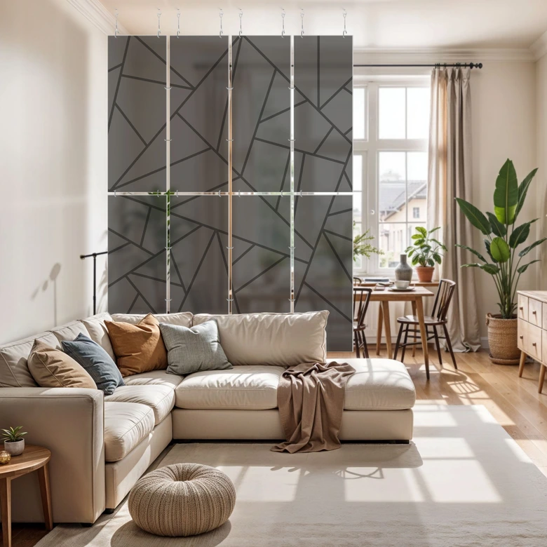 Séparation de pièce, paravent, paravent suspendu Grille noire 