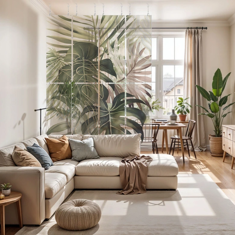 Séparation de pièce, Paravent, Paroi suspendue Feuilles tropicales - Boho - Haase 