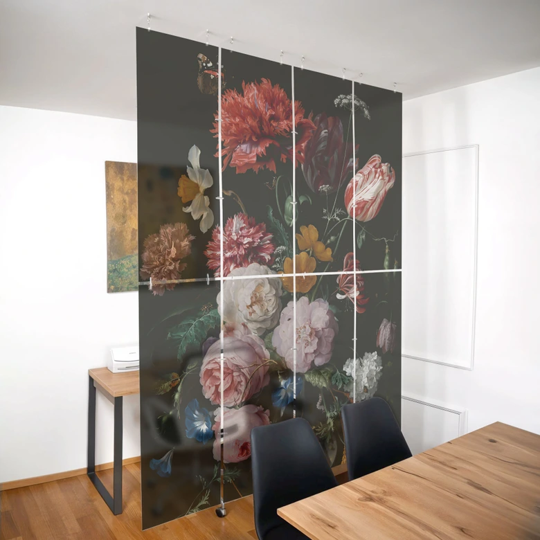 Séparation de pièce, paravent, paravent suspendu Nature morte avec fleurs dans un vase en verre - Heem 