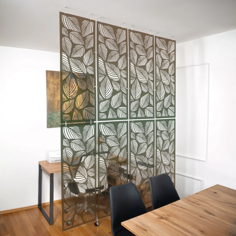 Séparation de pièce, paravent, paravent suspendu Feuilles d'automne - Ombre brun-vert 