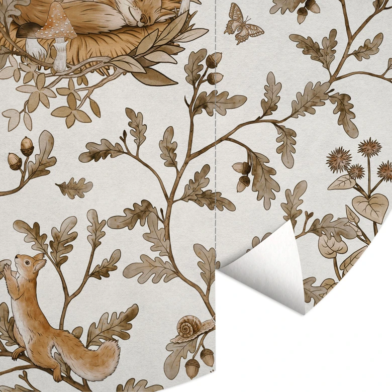 Kinderzimmer Fototapete Schlafende Waldtiere auf Zweigen - Kikki Belle - Rund - Selbstklebend/Vlies 