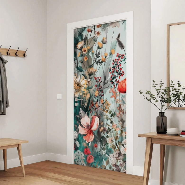 Door foil spring meadow with flowers - Jaszke - Self-adhesive door decoration 