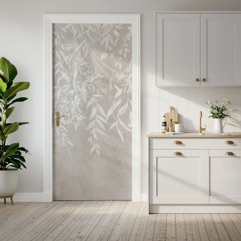 Türfolie Elegante Weidenzweige in Beige - Ms Tiff - Selbstklebende Türdeko 