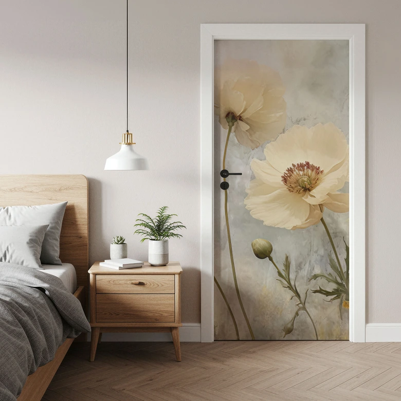 Deurfolie Bloemenpracht in warme pasteltinten - Paksoylu - Zelfklevende deurdecoratie 