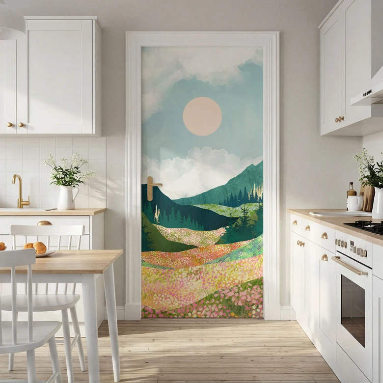 Colorful spring meadow door film - SpaceFrog Designs - Self-adhesive door decoration 