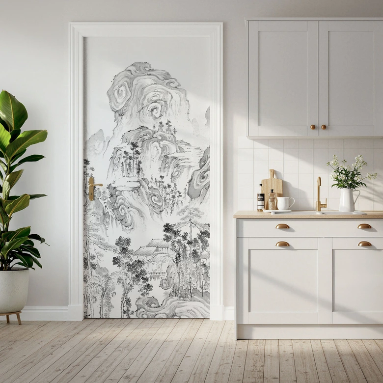 Japanese landscape door film - Tenju - Self-adhesive door decoration 