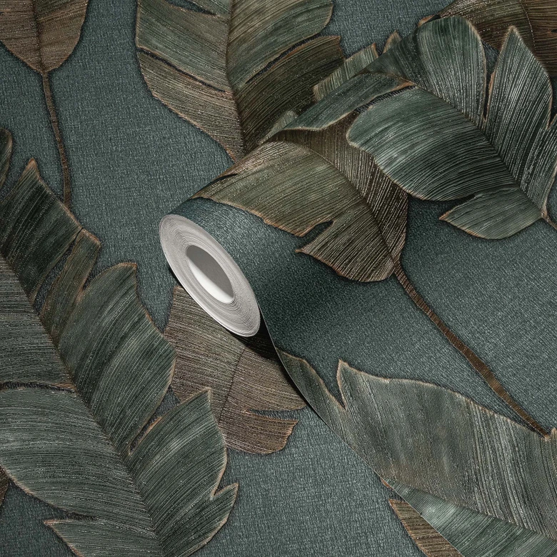 Papier peint jungle pétrole bleu Papier peint intissé palmiers feuilles Papier peint à motifs salon 