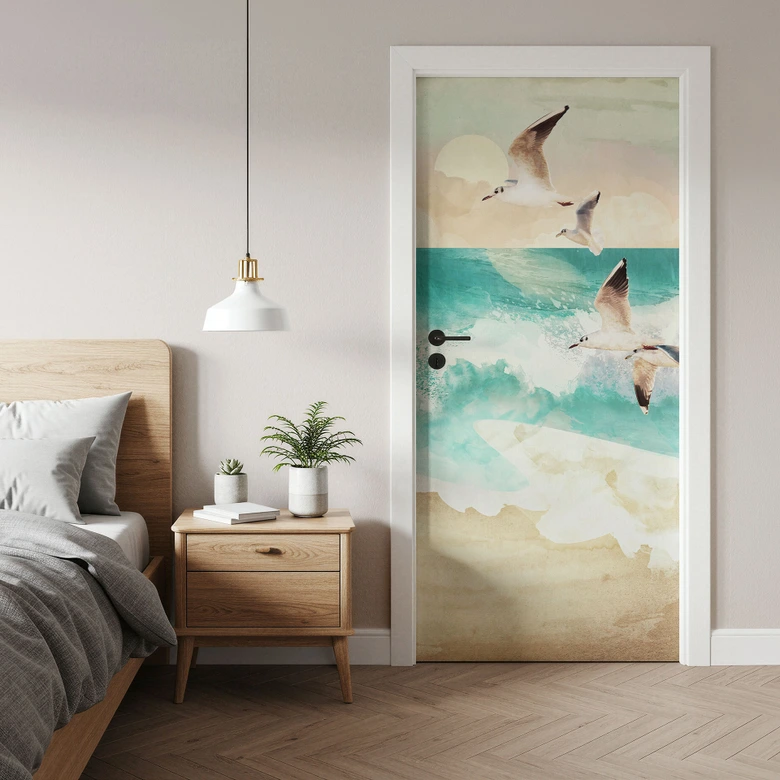 Türfolie Möwen am Strand - SpaceFrog Designs - Selbstklebende Türdeko 