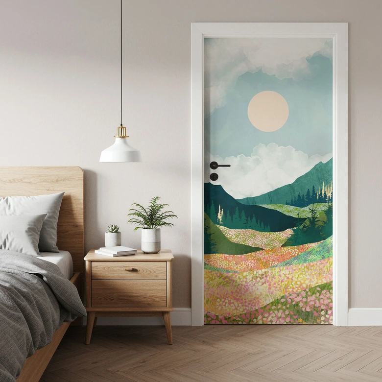 Colorful spring meadow door film - SpaceFrog Designs - Self-adhesive door decoration 