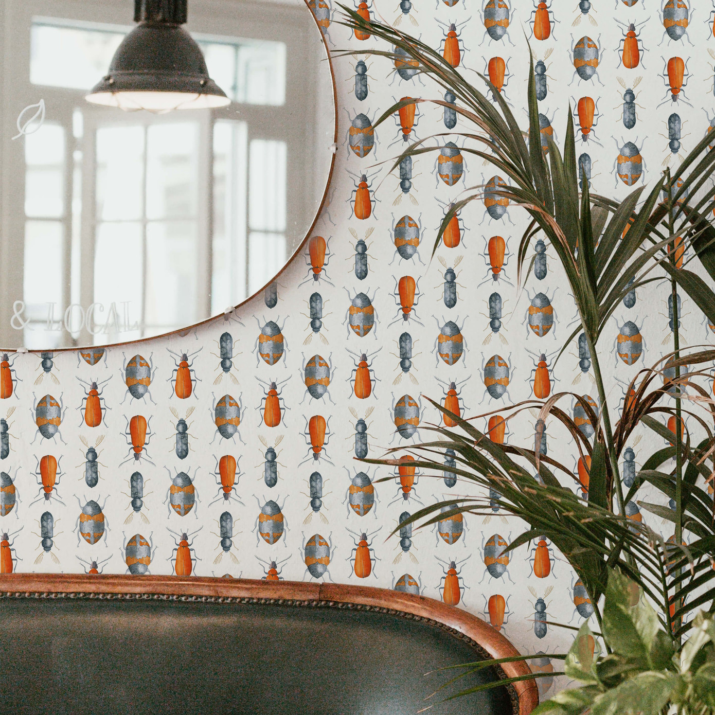 Patterned Wallpaper Colourful Beetles orange