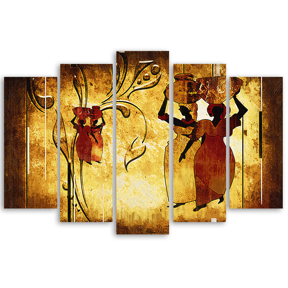 Bilderdepot24 Afrika-Leinwandbild – Handgemalt, 4-teilig, 120x80 Cm, Acrylfarben Auf Keilrahmen