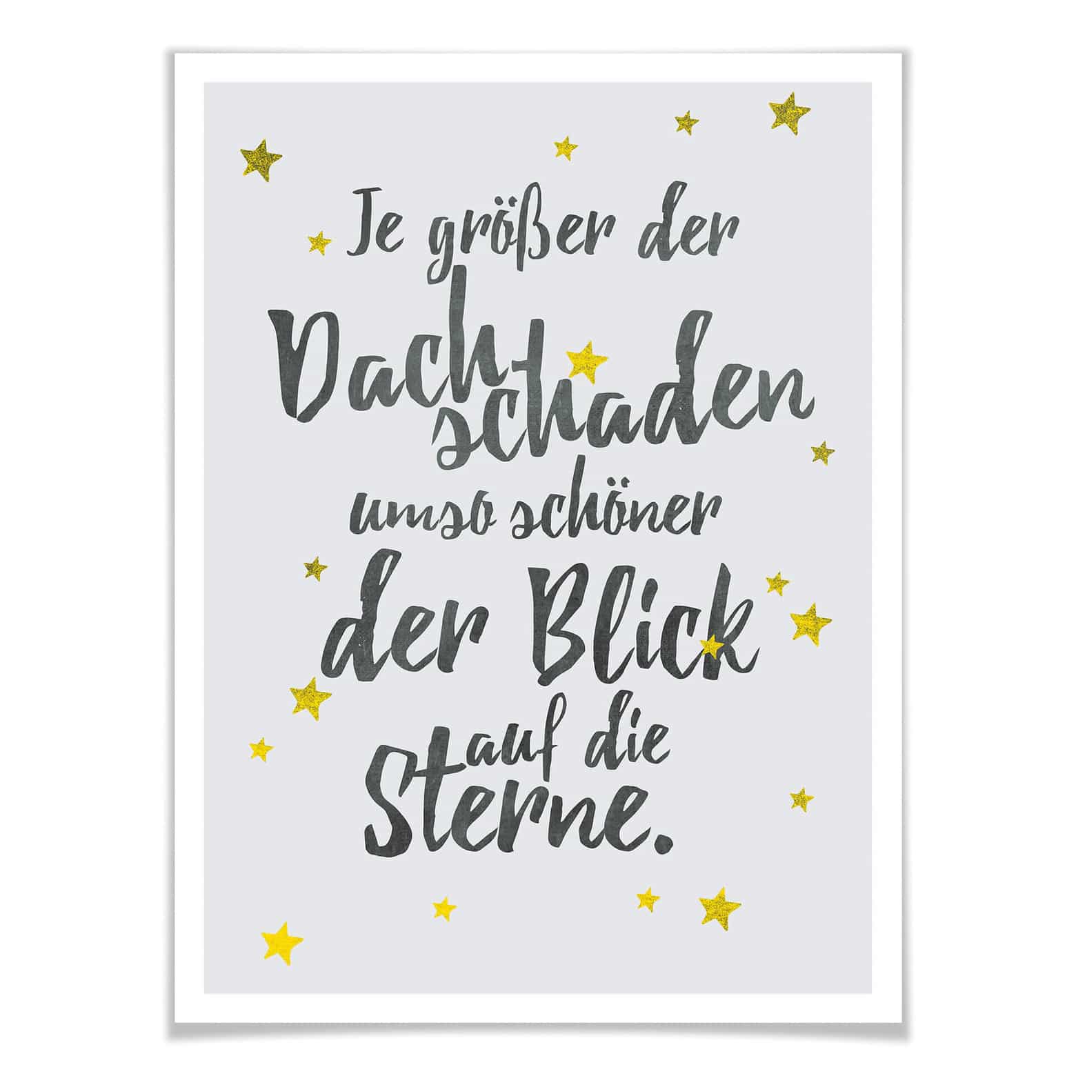 Moonworks Emaille Tasse Mit Spruch 'Je Größer Der Dachschaden, Desto Besser Der Blick Auf Die Sterne' – 300 Ml, Weiß-schwarz