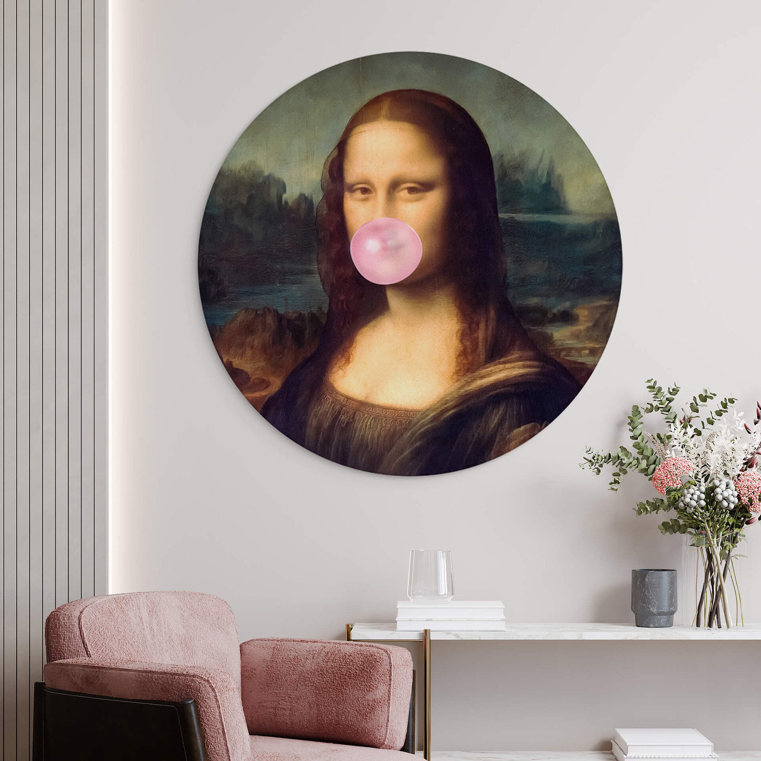 Smile Art Design Leonardo Da Vinci's Masterpiece Mona Lisa Pink Bubble Gum Art CANVAS PRINT Famous Paintings Wall Art Classic Art Home Decor Stretched Ready to Hang Made in the USA 12x8