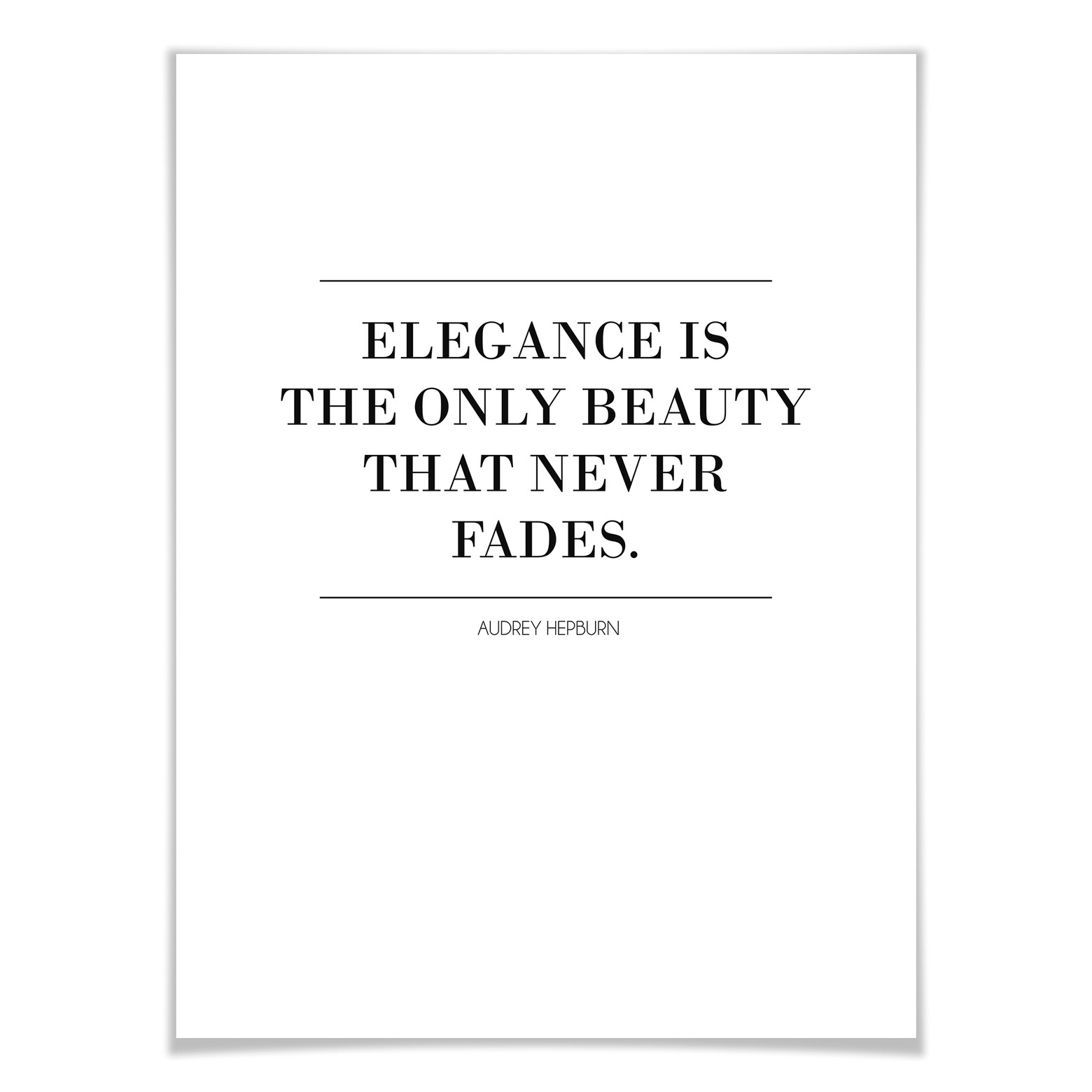 Kunstdruck Din A4 Audrey Hepburn – „Elegance Is The Beauty“ – Poster Ohne Rahmen