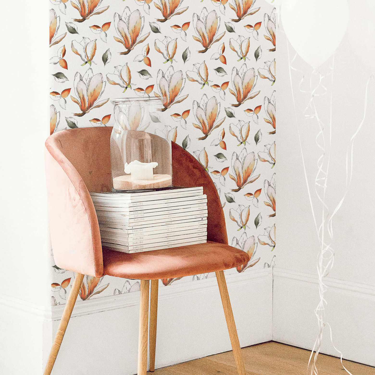 Patterned Wallpaper Illustrated Flowers orange