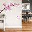 Sticker Mural Aquarelle Fleurs De Cerisier Oiseaux - Grand Autocollant Rose Arbre Branche, Décoration Salon Chambre
