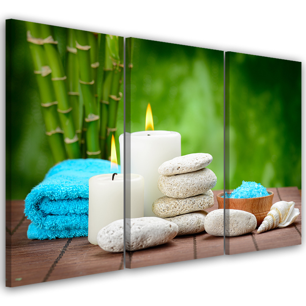 3 stykke lærredstryk, Zen Candle Bamboo Stone wallart.dk