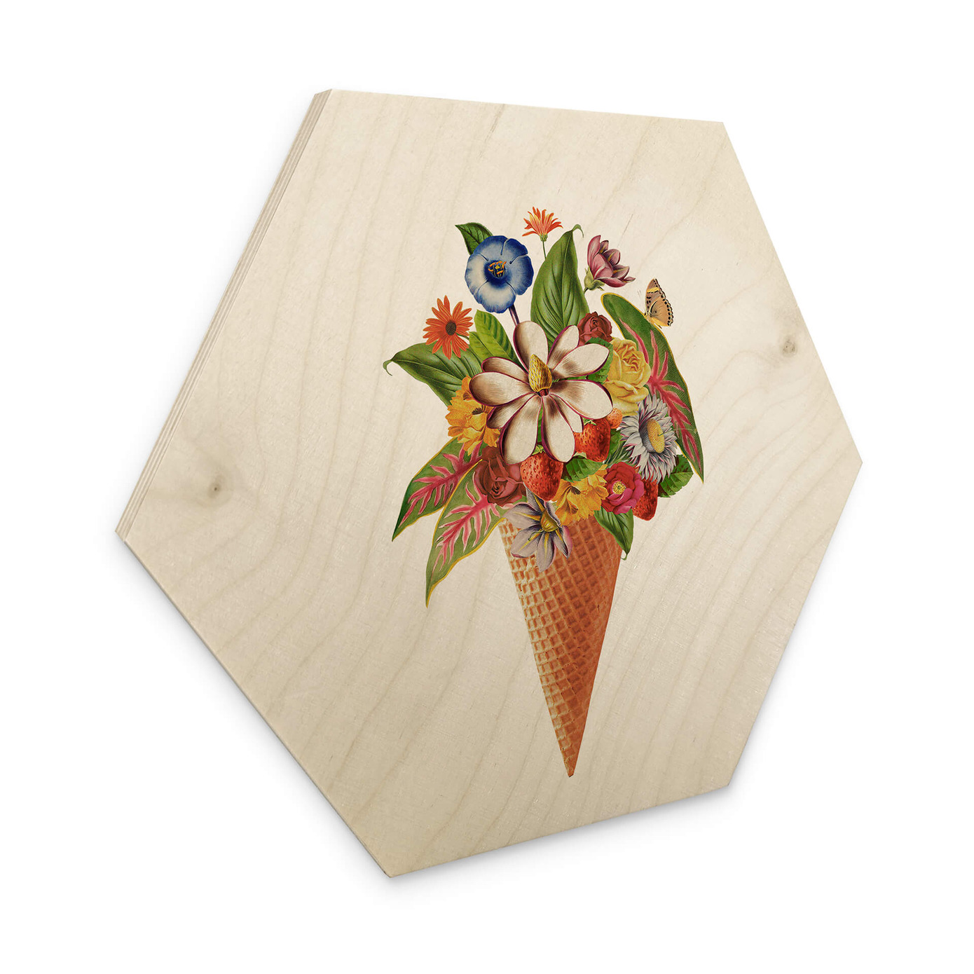 Hexagone Bois Frida Floral Studio de glace fleuri wallart.fr