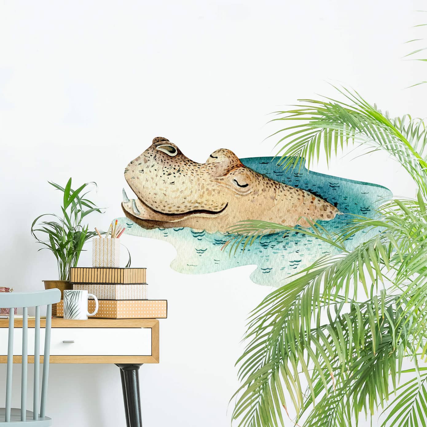 Sticker mural Kvilis Hippopotame rêveur wallart.fr