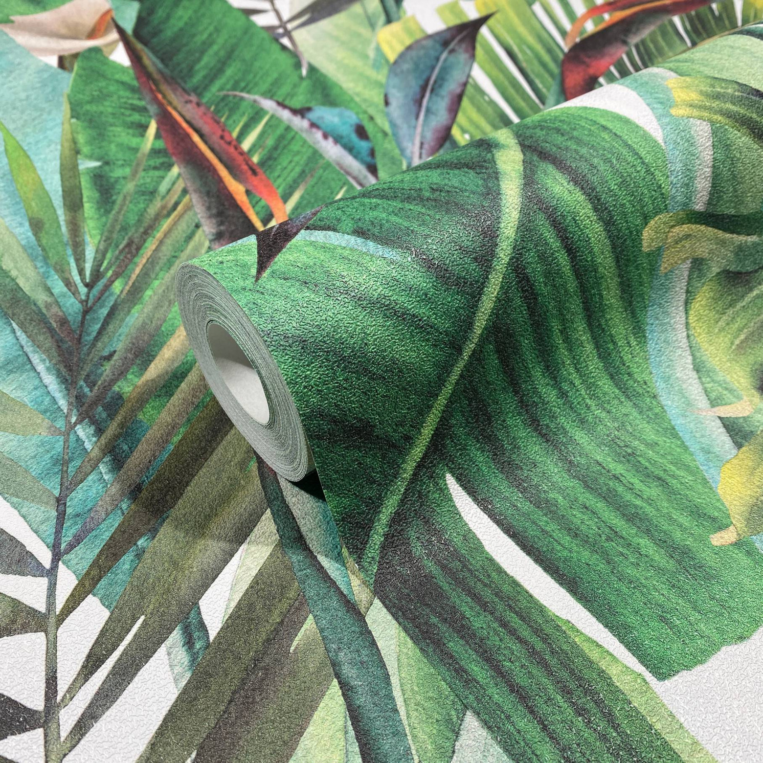 Blomstertapet, non-woven tapet Spirit of Jungle grøn, rød | wall-art.dk