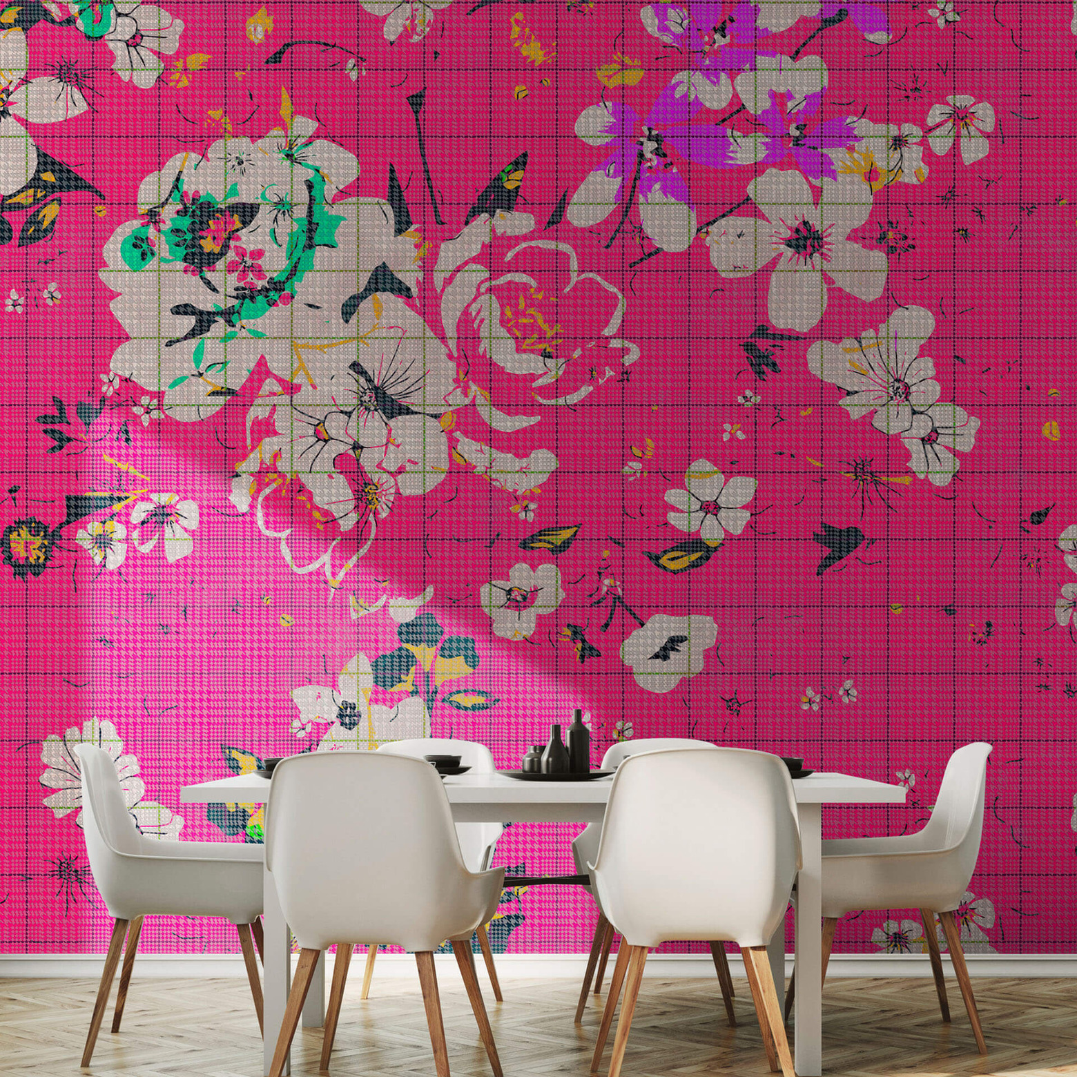 Livingwalls Photo Wallpaper Walls by Patel 2 flower plaid 2