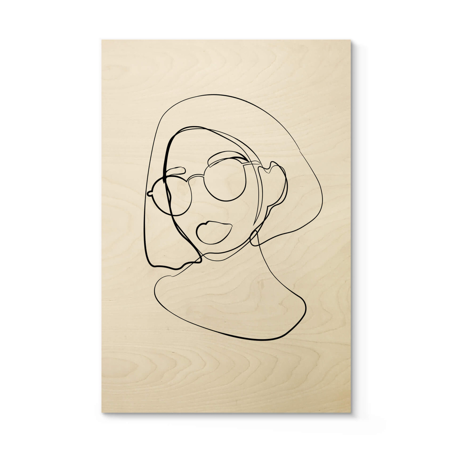 Houten Poster NKTN Line Art Vrouw met Bril wallart.nl