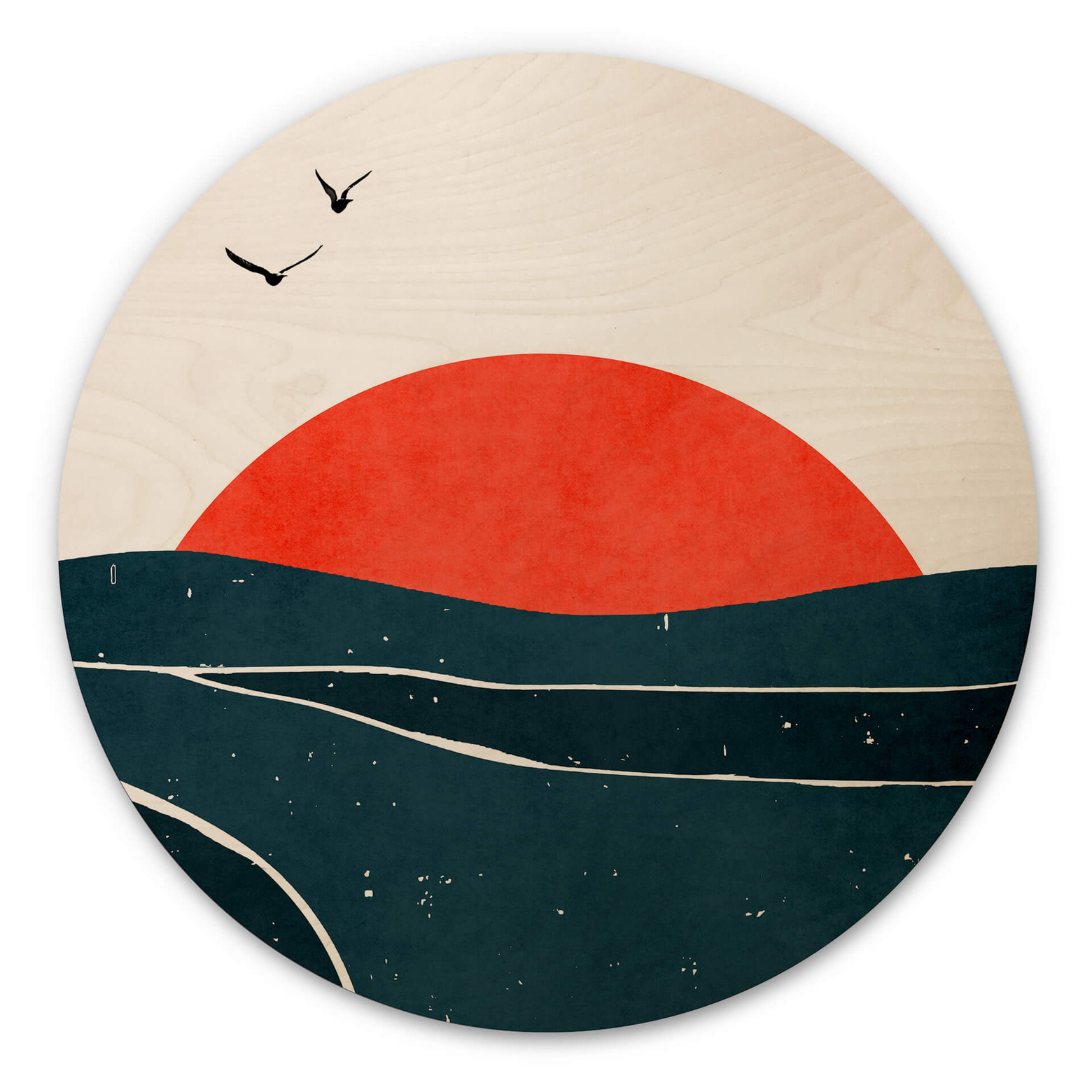 Wall Circle Wood Kubistika Sunset and Birds