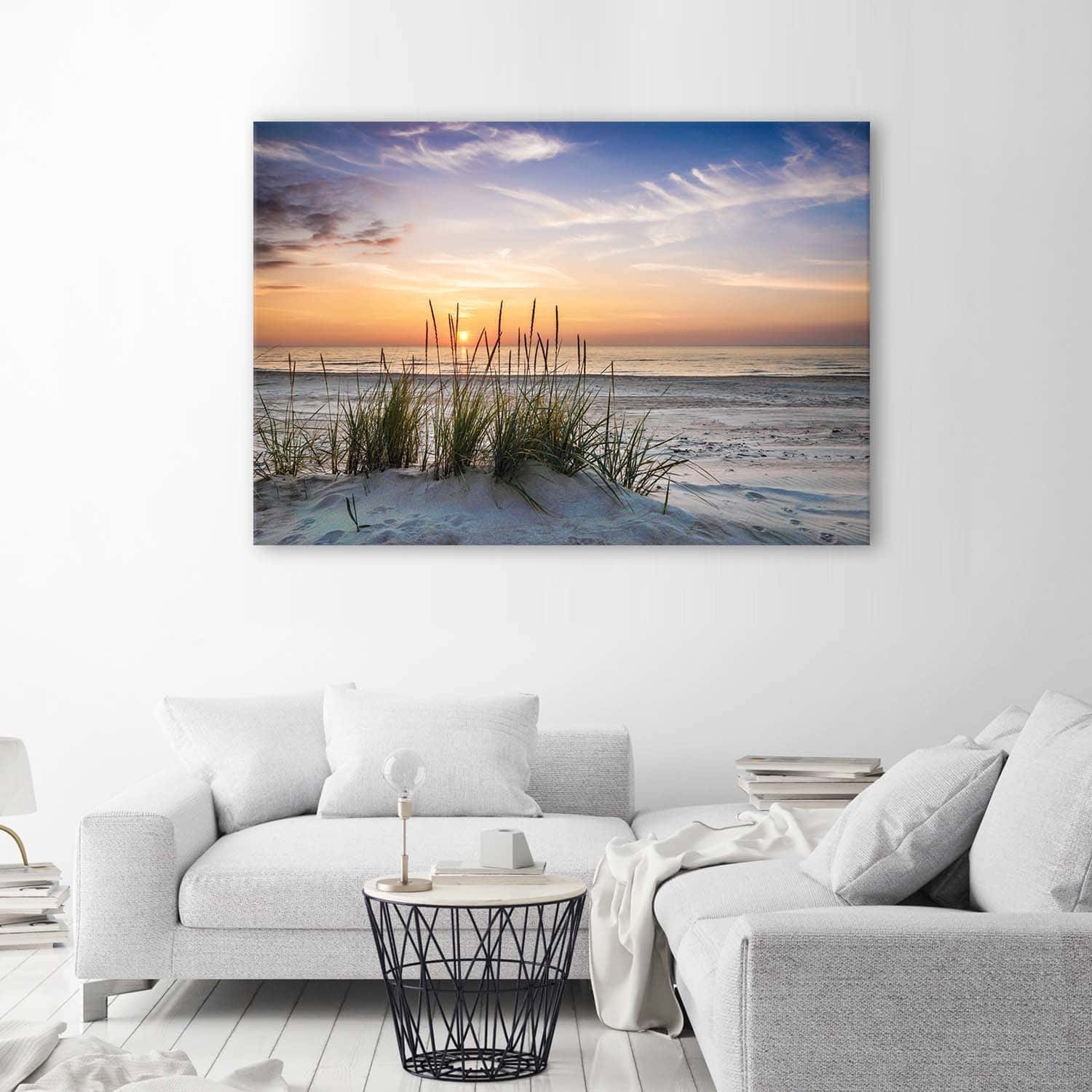 Wandbild Leinwand - Surfwelle Am Strand Bei Sonnenuntergang | Panorama Meer Motiv 120x40cm