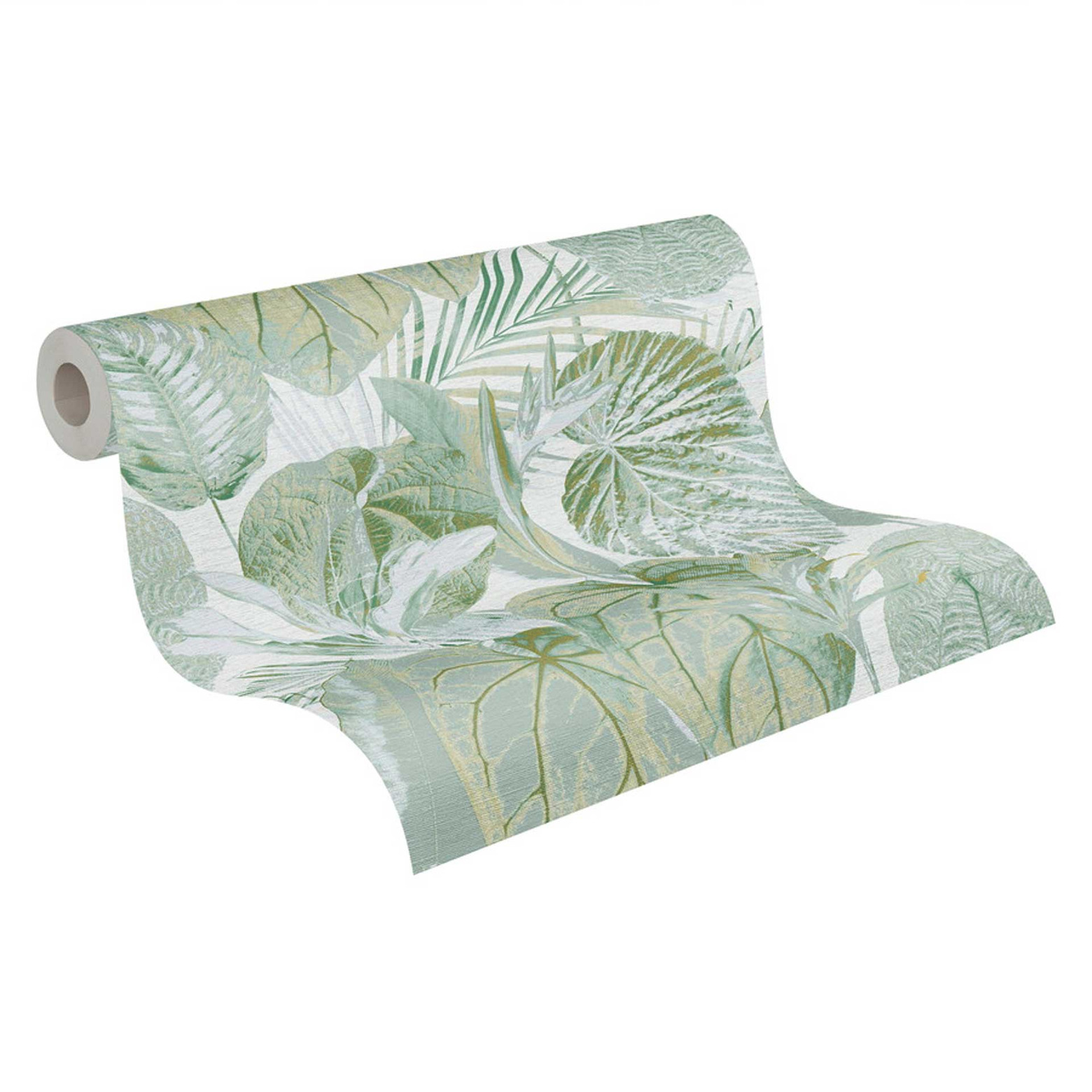 jungle tapet grøn hvid - non-woven tapet blomstret med blade | wall-art.dk