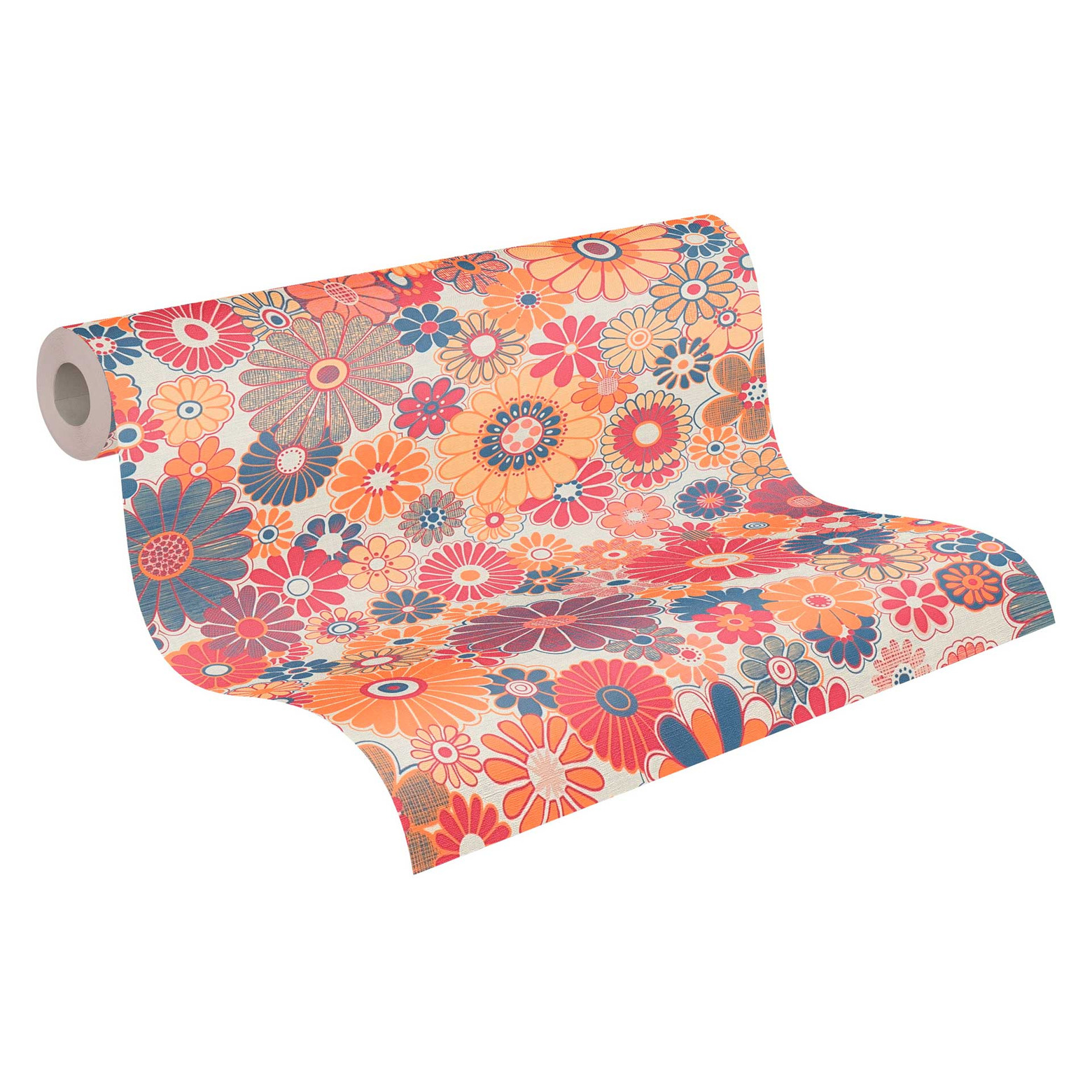 retro behang met bloemen - bloemenvliesbehang rood blauw ...