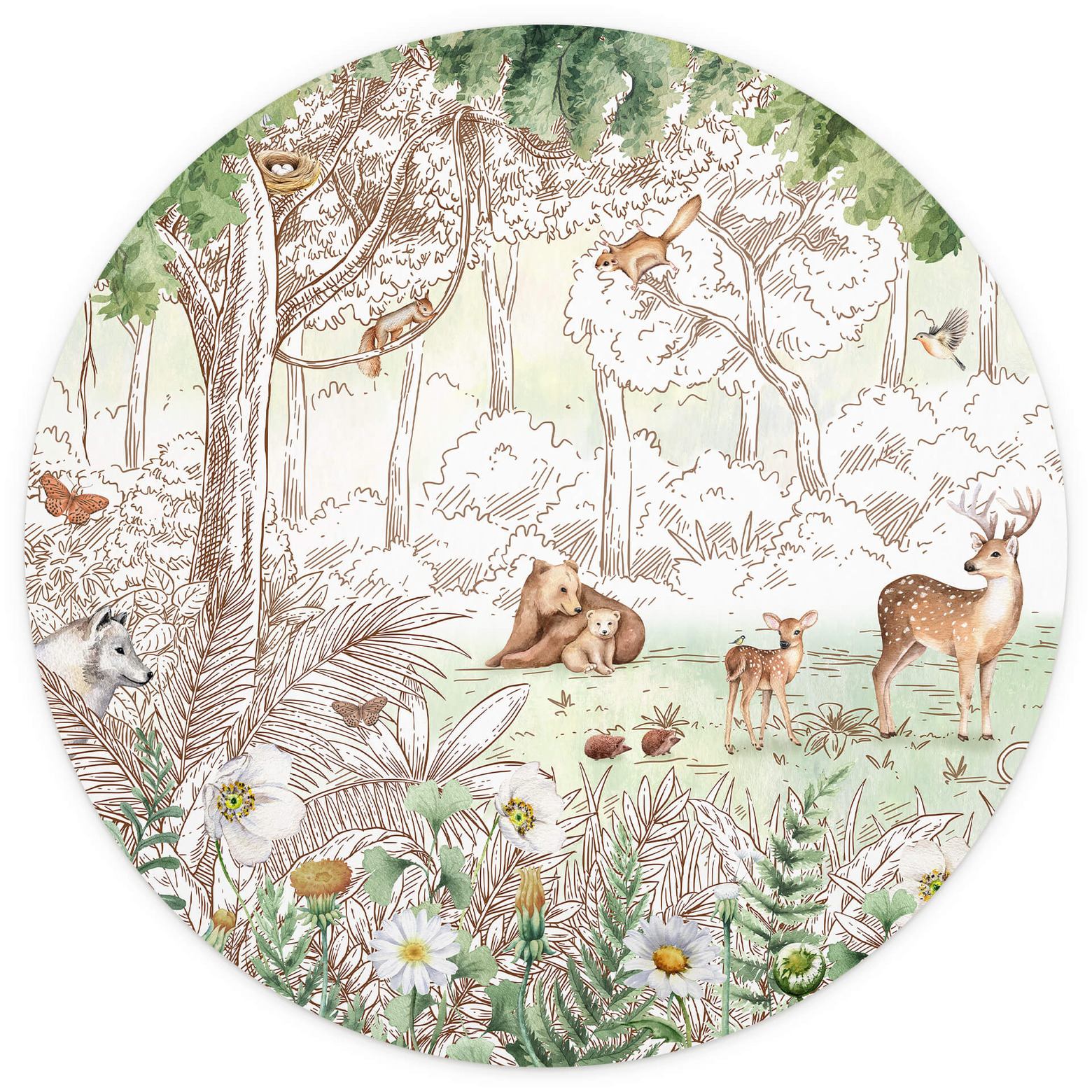Round wallpaper Kikki Belle Forest Friends