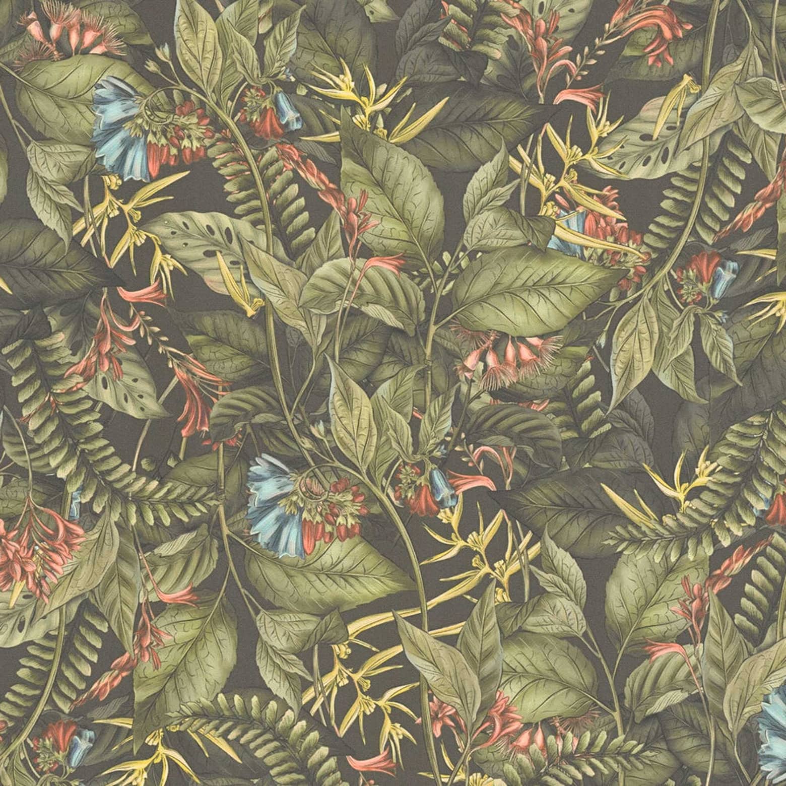 junglemotiv tapet grøn - non-woven tapet med røde blå blomster | wall ...