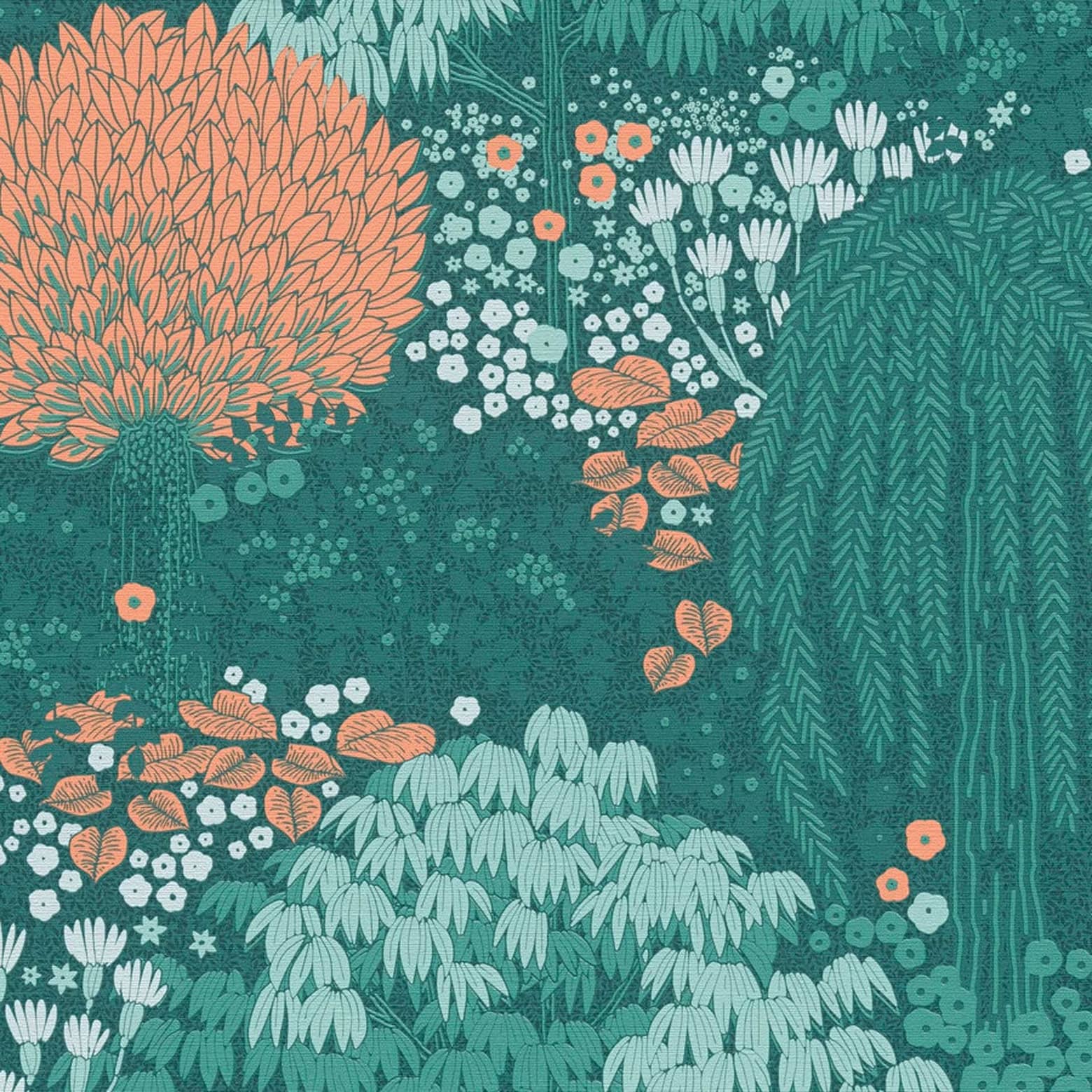 pattern wallpaper with forest motifs blue green wallpaper with